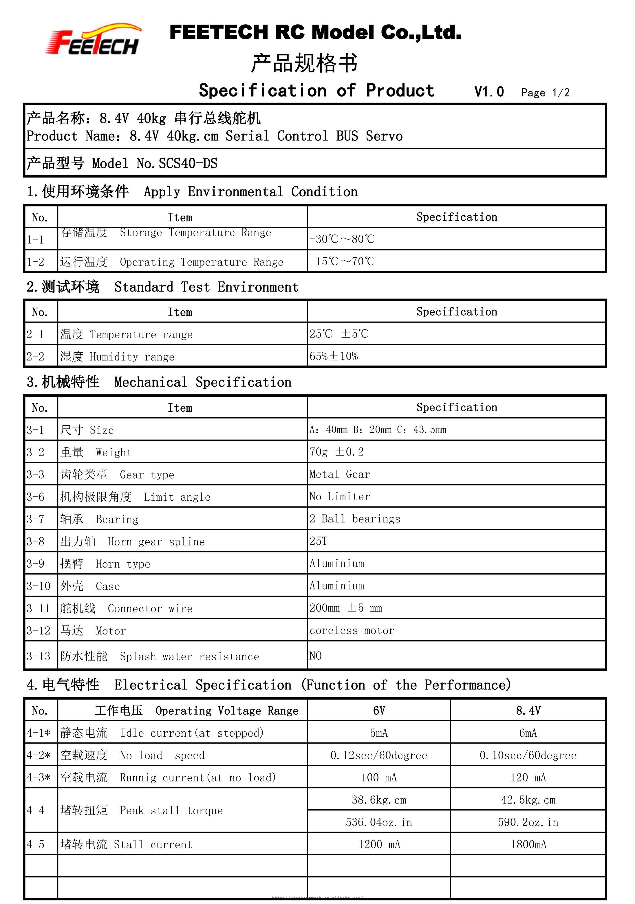 Specification Sheet 1