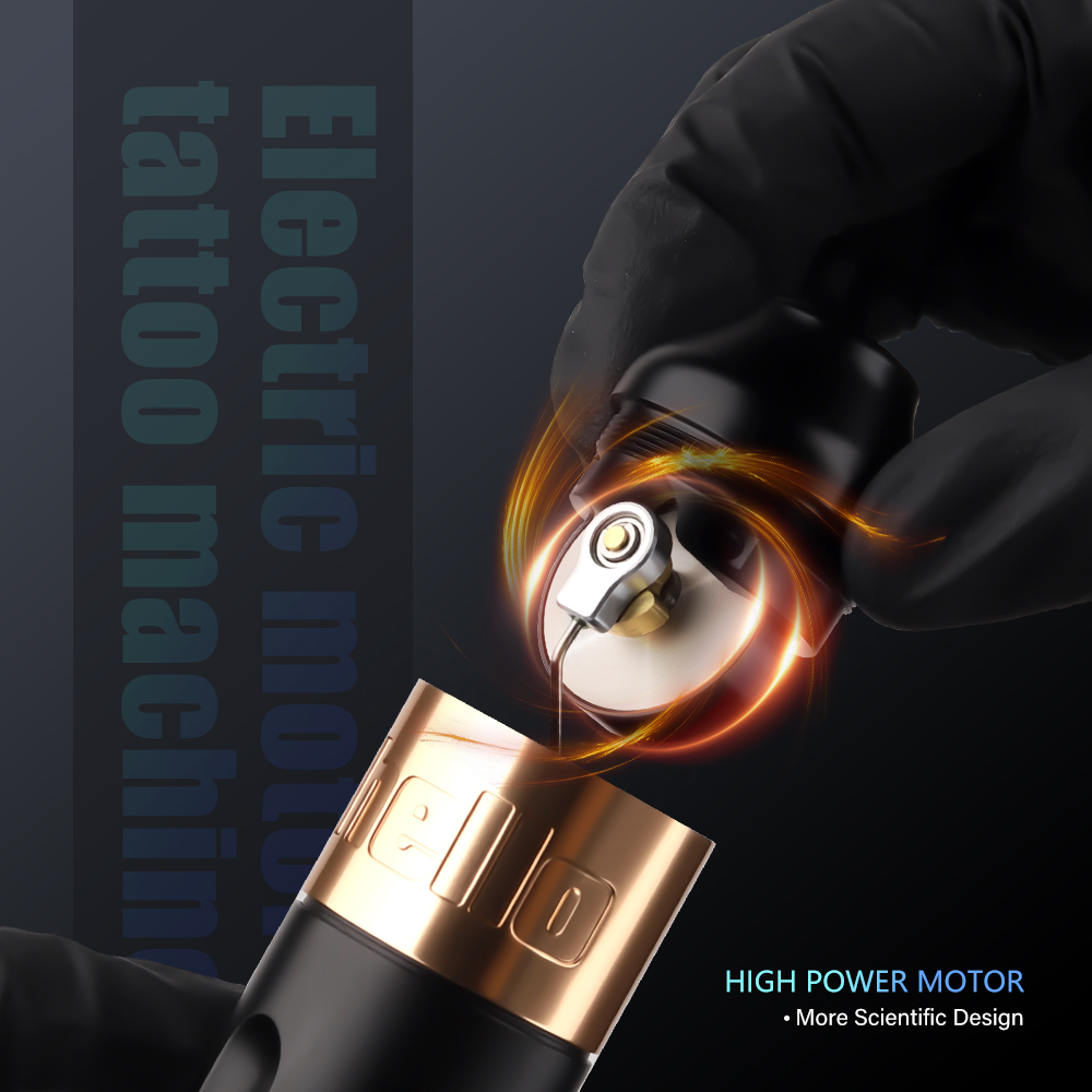 Ambition Hello Strong Coreless Motor 3.5mm/4mm Stroke Short Rotary Tattoo Pen Machine Kit with RCA Wireless Battery for Body Art