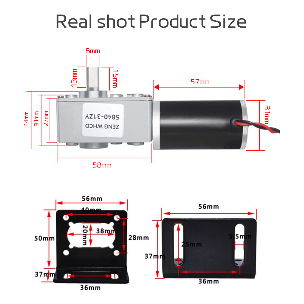 5840-31ZY Worm Gear Motor 12V~24V Adjustable Speed DC Gear Motor Micro Motor Large Torque 100KG.CM