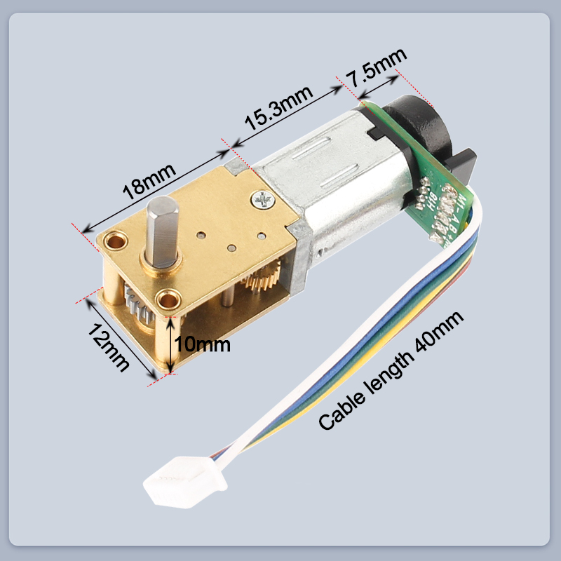 ChiHai Motor CHF-GW12T-N20ABHL DC 3V 6V 12V 12mm Metal Worm Gear Motor N20 Model With Side Welding 7PPR Encoder for Feeders
