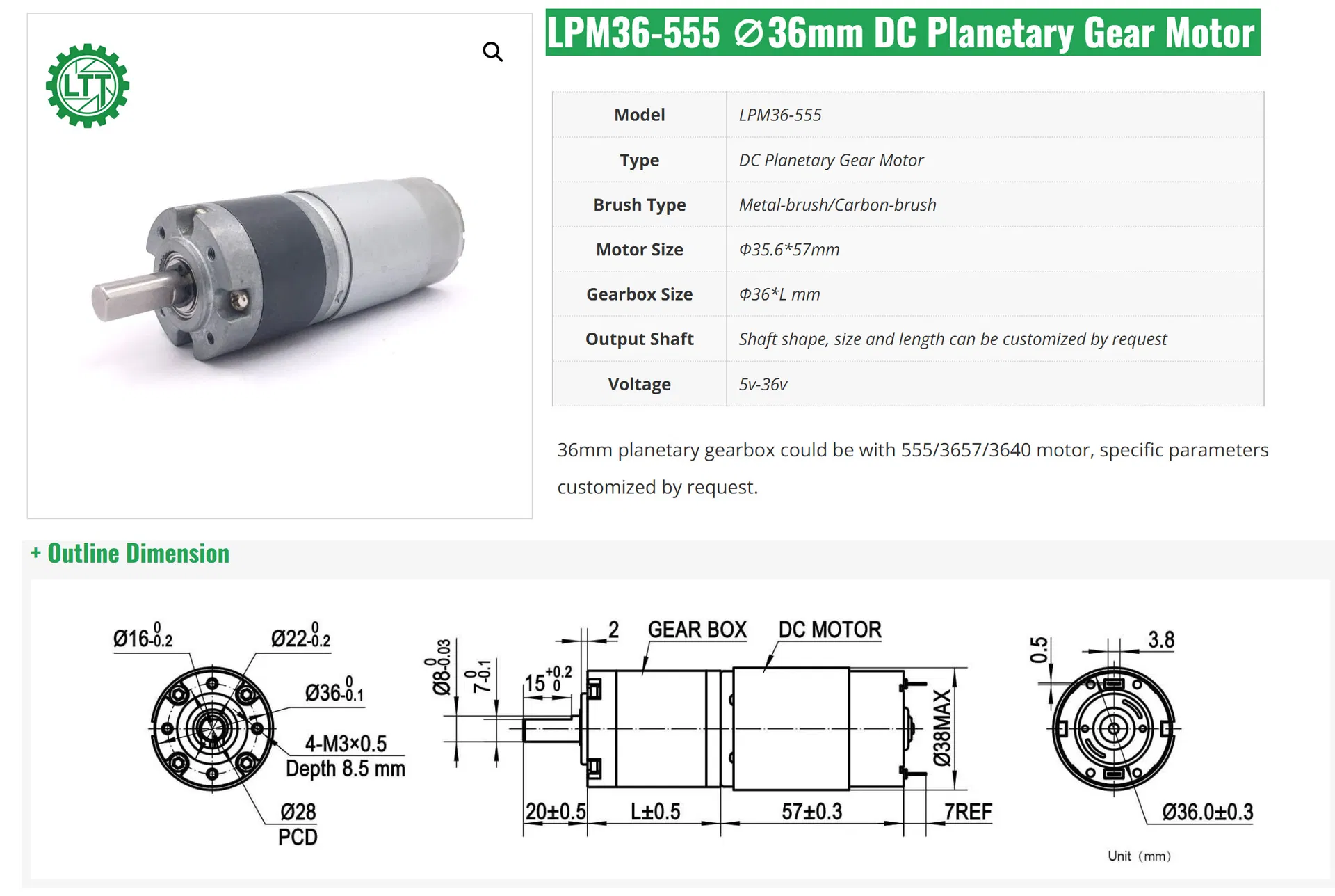 36mm Planetary Gear Motor Detail 2