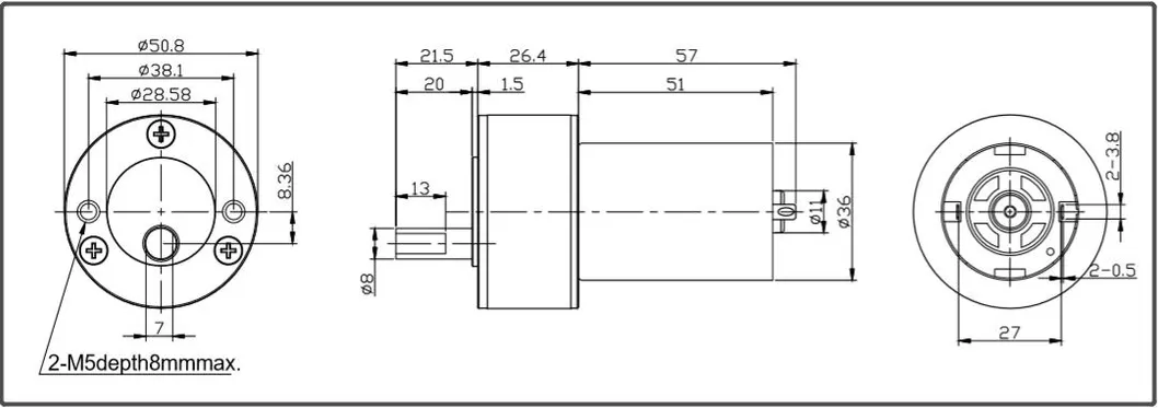Geared Motor Dimensional Drawing