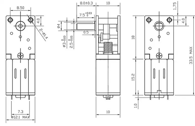 DC Worm Gear Motor Product Drawing