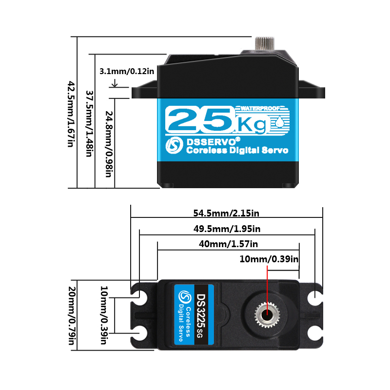 Dsservo 25KG High Torque Coreless Motor Servo Waterproof Digital 180 Degree Servo Drones Accessories