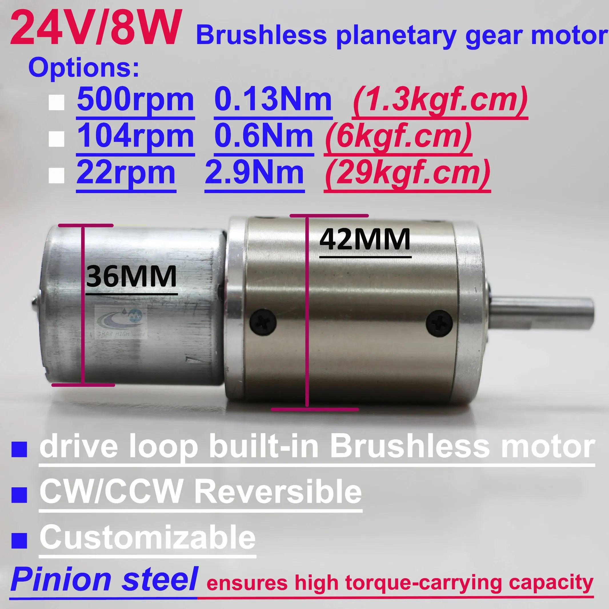 24V DC Brushless Gear Motor Driver Built/in PWM Driven Motor 8W BLDC Planetary Gear Motor Cw/Ccw Reversible Tubular Metal Gear Motor