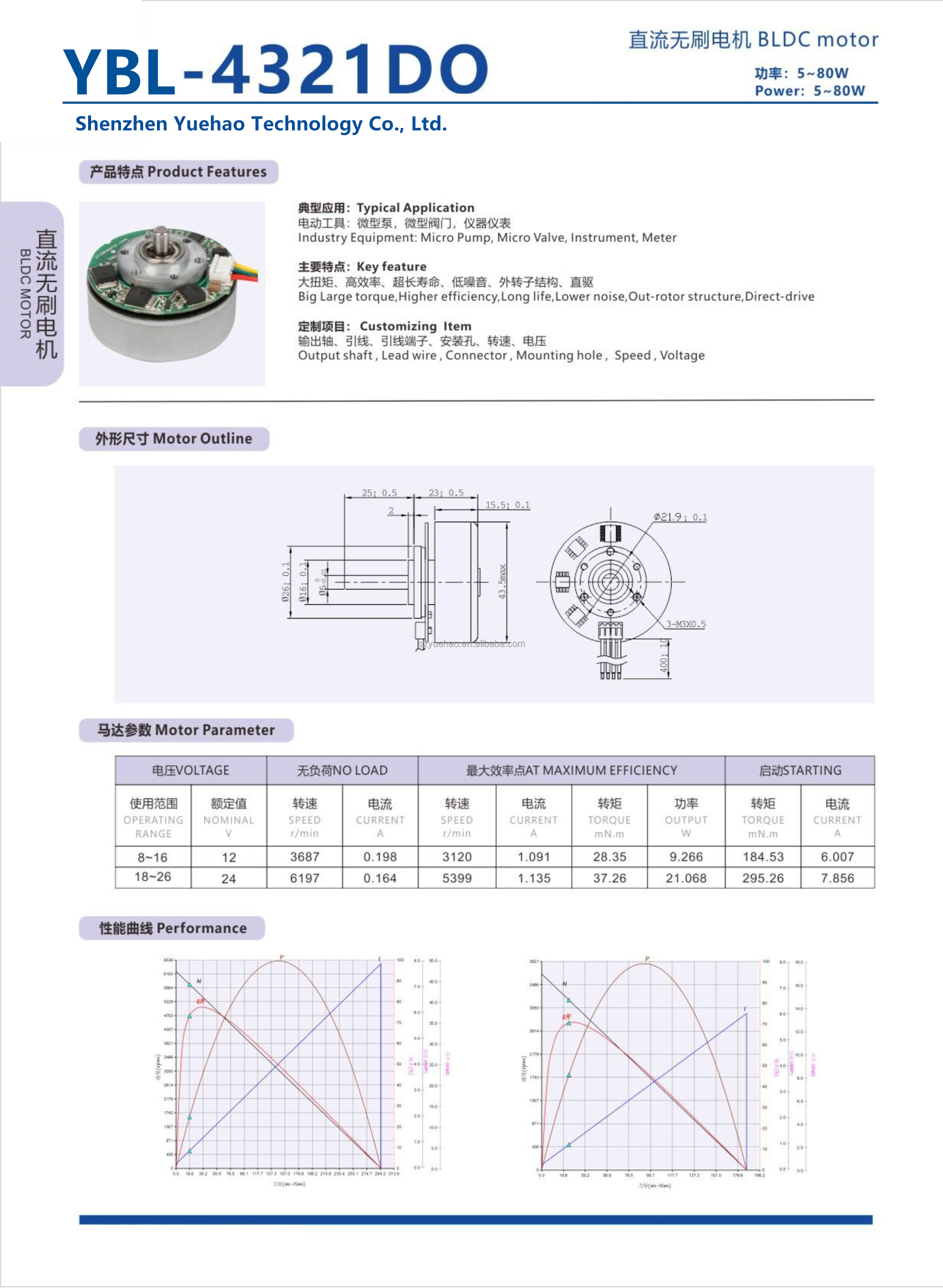 YBL 4321DI Bldc Small Powerful Electric Motors Brushless Out-rotor Structure Direct-drive Dc Motor Dc Motor Equipped Encoder
