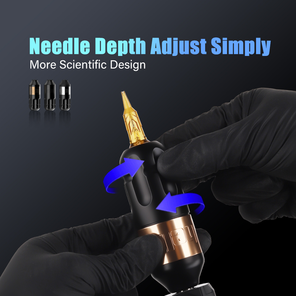 Ambition Hello Strong Coreless Motor 3.5mm/4mm Stroke Short Rotary Tattoo Pen Machine Kit with RCA Wireless Battery for Body Art
