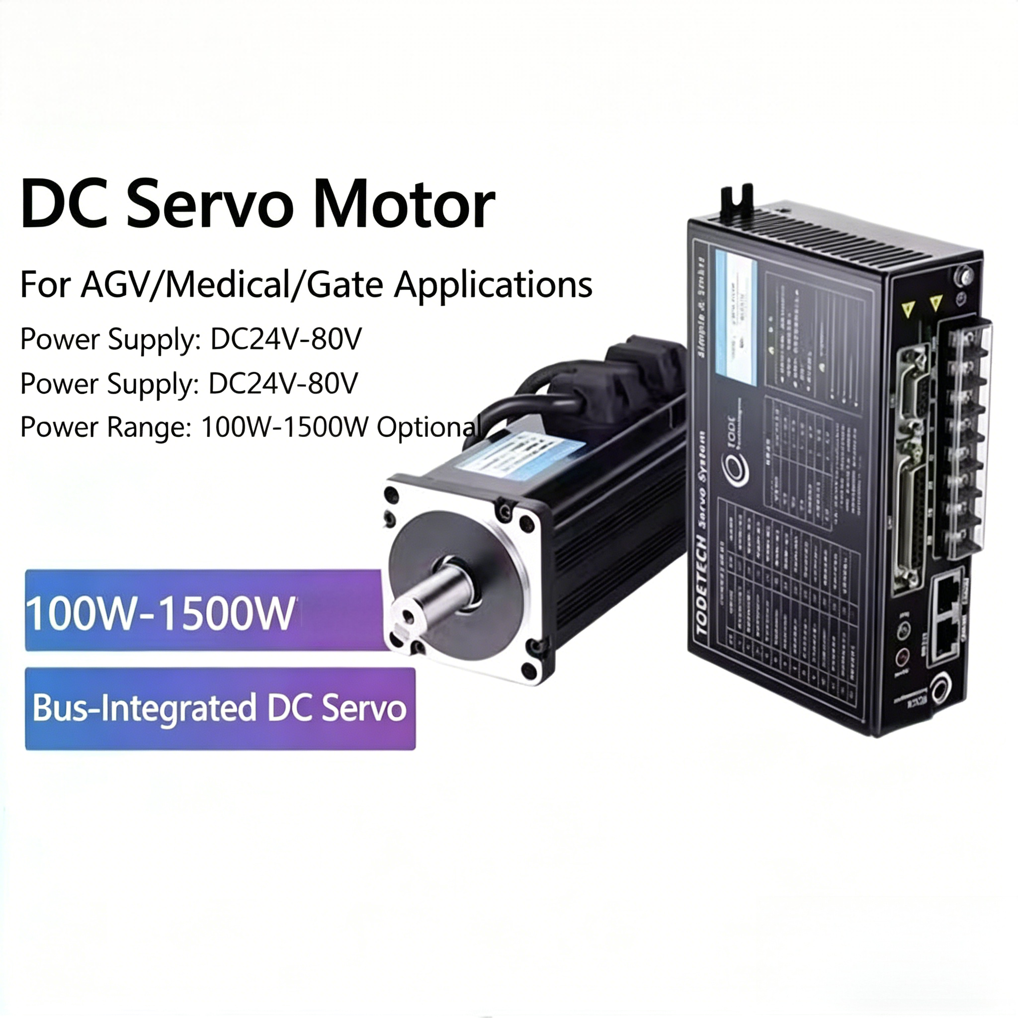 Low-Voltage DC Servo Motor Kit 24V/48V Brushless 100W-2kW EtherCAT Drive Brake IP65 IE4 Efficiency Stainless Steel Gear 3000 RPM