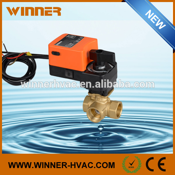 Winvall 6N.m Electric Actuator FCU Motorised Valves Electric Control 3 Way Ball Valve 220VAC Three Way Motorize Brass Ball Valve