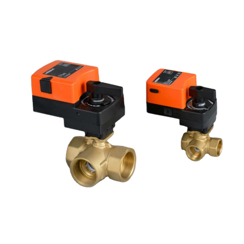 Winvall 6N.m Electric Actuator FCU Motorised Valves Electric Control 3 Way Ball Valve 220VAC Three Way Motorize Brass Ball Valve