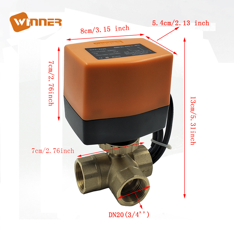 Winvall Motorised Actuated Ball Valve Three Way Motorized Brass Valves Fan Coil Units Electric Actuator Water Flow Ball Valve