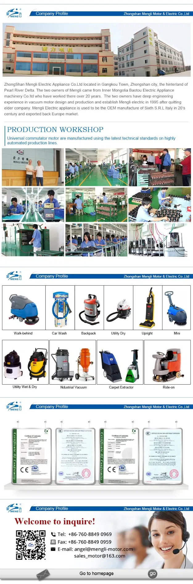 Vacuum Cleaner Motor Specifications