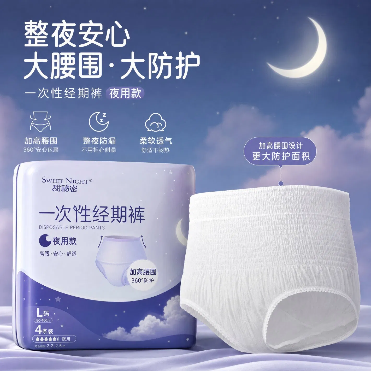 Calcinhas menstruais de alta absorção para uso noturno, respiráveis e à prova de vazamentos para mulheres