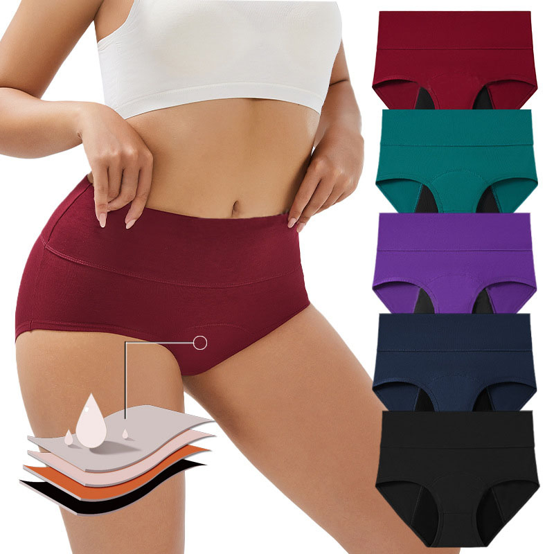 Intiflower 9057 Calças Menstruais Femininas de Alta Cintura em Fibra de Bambu 4 Camadas à Prova de Vazamentos para o Período