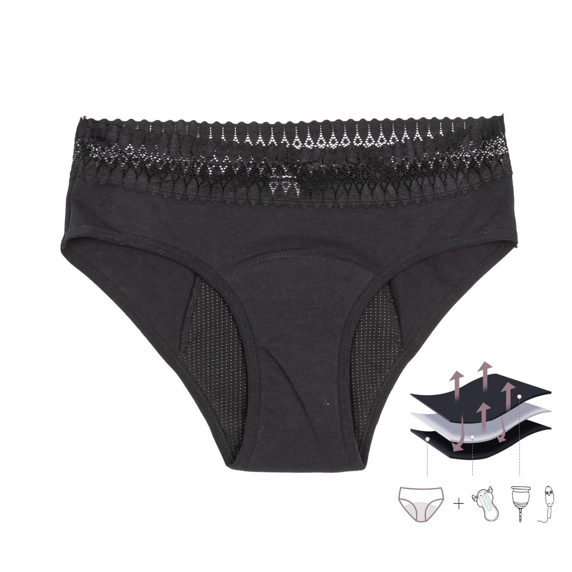 Intiflower H02 Pronto para Envio Cintura de Renda À Prova de Vazamento Calcinhas de Algodão Orgânico para o Pós-Parto para Mulheres