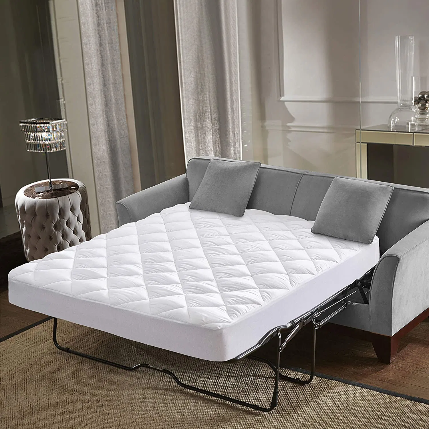 Fornecedor da China Atacado Design Personalizado Protetor de Colchão com Padrão de Diamante Almofadado para Hotel / Casa com Bolso Profundo e Saia Elástica Tricotada