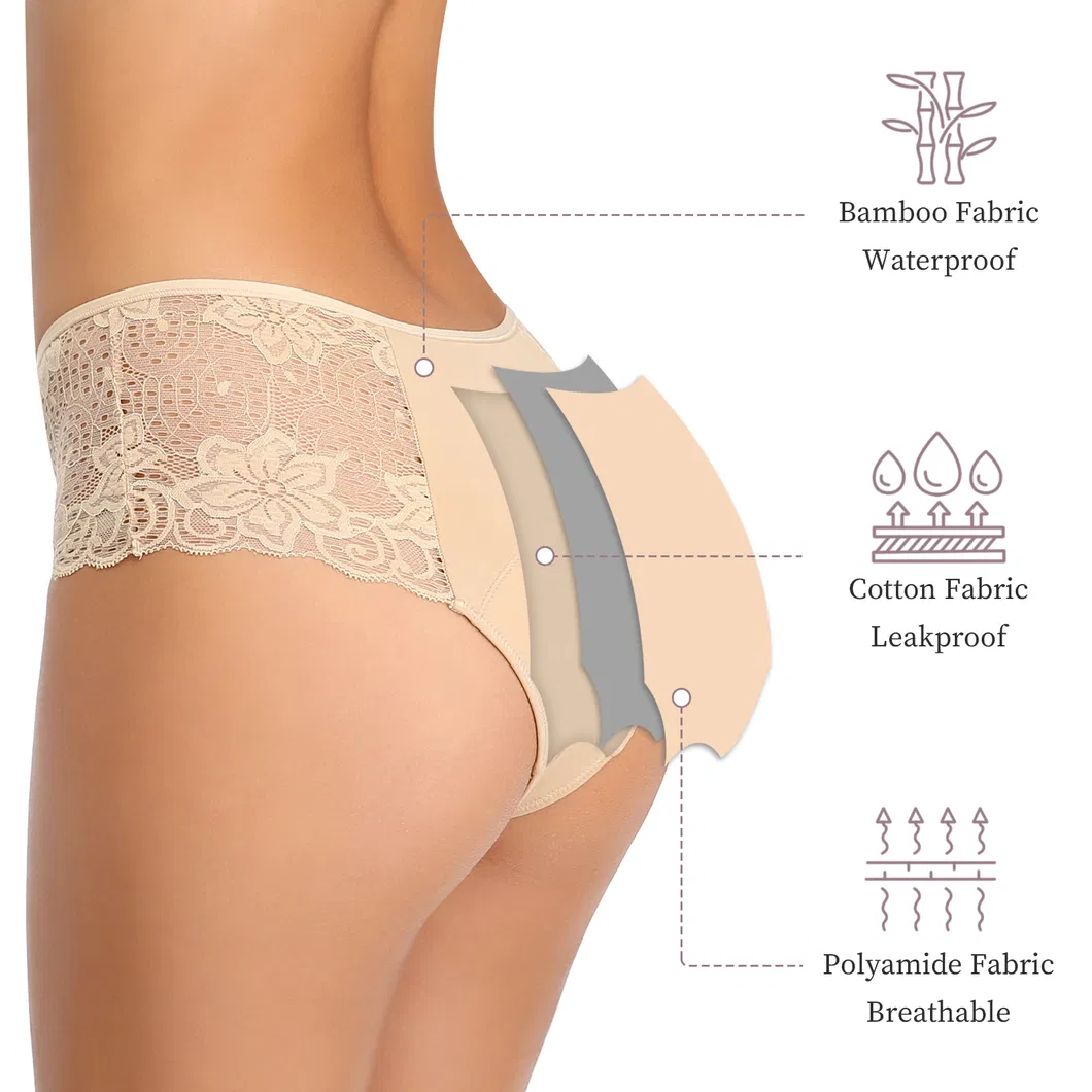 603 4 Camada de Absorção Calça de Bamboo Incontinência à Prova de Vazamento Cueca para Menstruação Noturna Fluxo Pesado Período Calcinhas Menstruais