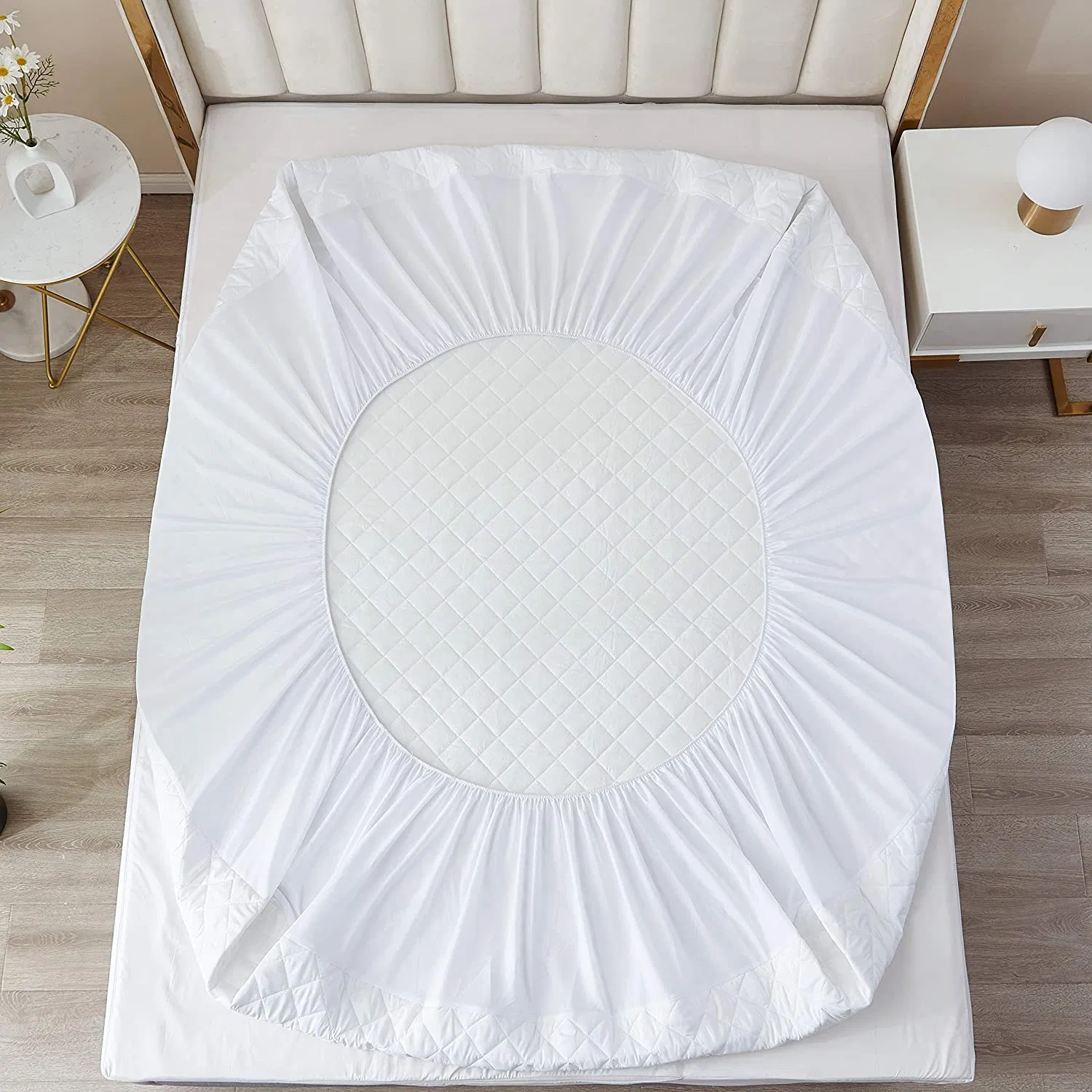 Protetor de Colchão Personalizado em Poliéster Impermeável com Design de Diamante em Quilted para Hotel / Casa com Saia Elástica Tricotada