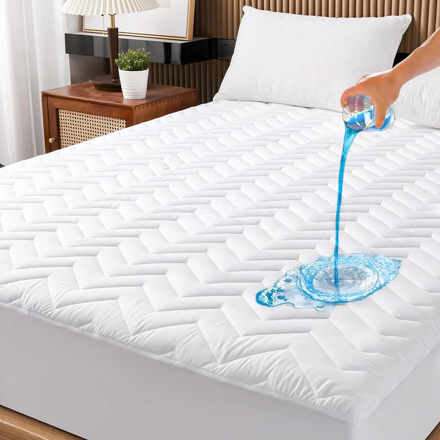 Protetor de Colchão Ultra Macio com Enchimento Impermeável Protetor de Colchão Acolchoado para Cama