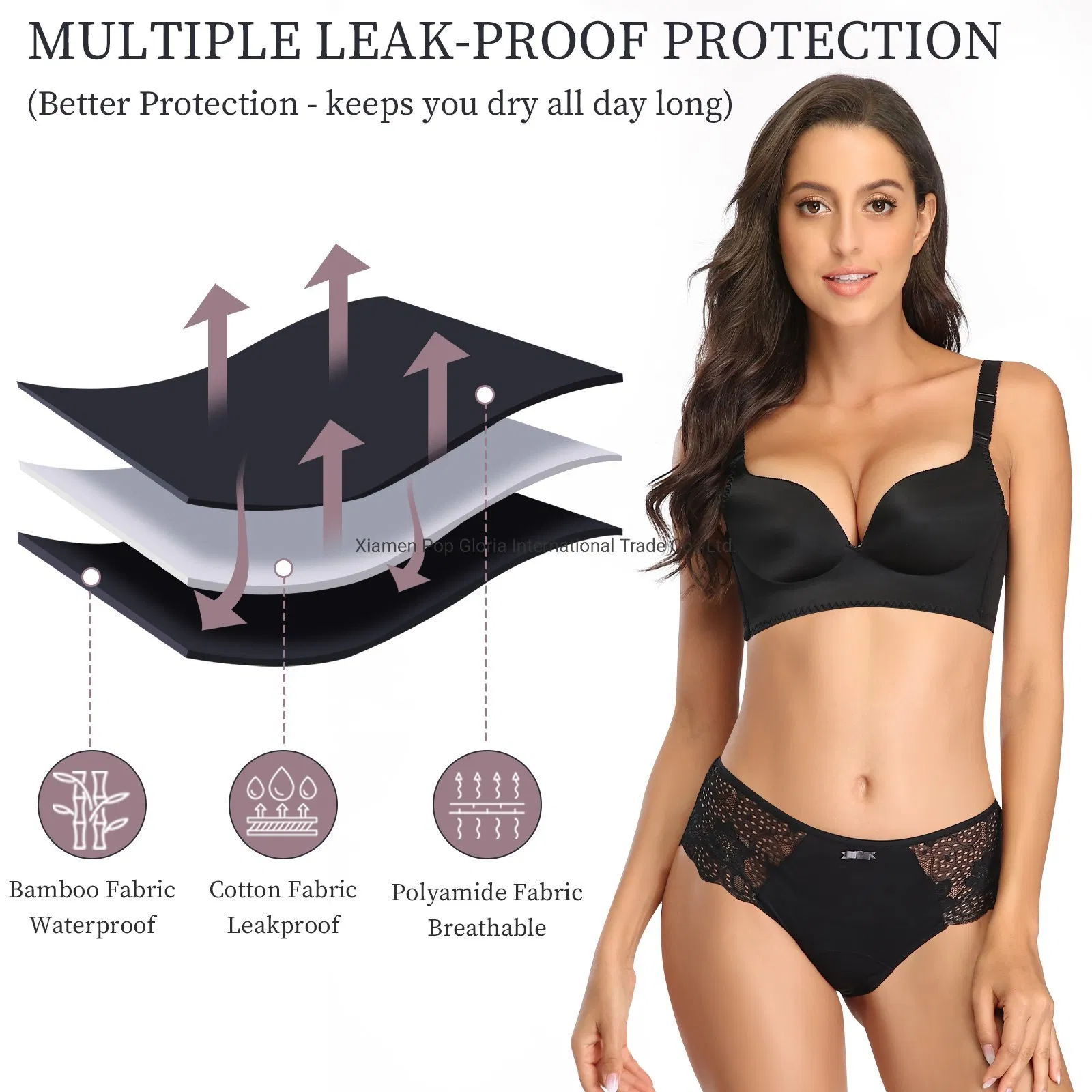 Intiflower 603 4 Camada de Absorção Calça de Bamboo Incontinência à Prova de Vazamento Cueca para Menstruação Noturna Fluxo Pesado Período Calcinhas Menstruais
