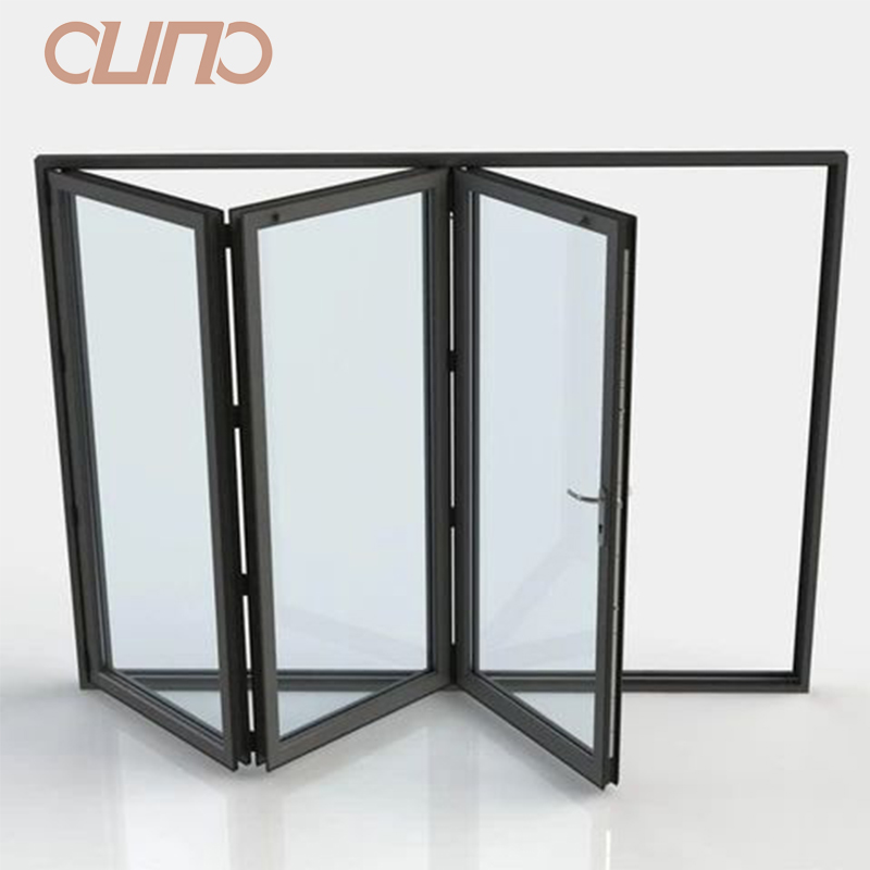 OUNA Modern Design Bi-Fold Soundproof Folding Door Exterior Accordion Foldable Glass Door Finished Surface for Villas