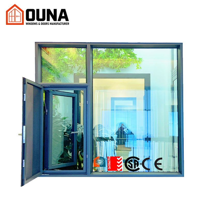 OUNA Modern Design Good Quality Aluminum Casement Window Hurricane Impact Proof Tempered Glass Thermal Break Energy Efficient