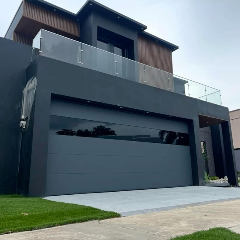 OUNA Slim Frame Glass Garage Door Maximizes Light and View Automatic Tempered Panels for Modern Architectural Homes