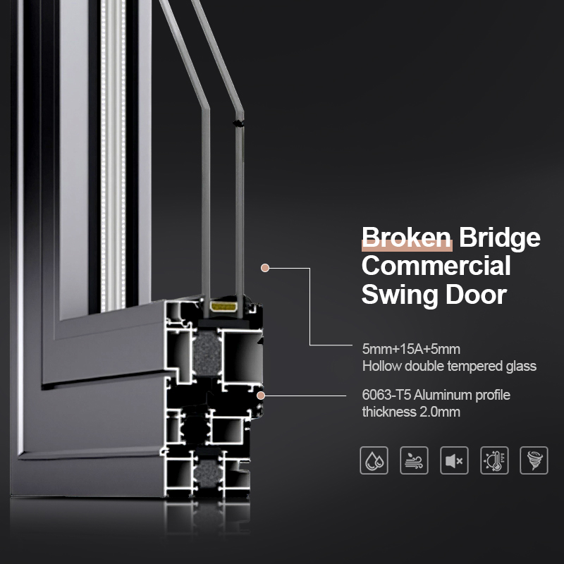 OUNA Customized Office Entrance Doors Windproof Aluminum Frame Store Front Doors Glass Doors for Business Door