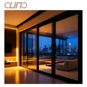 OUNA NFRC Modern Black Aluminum Double Glazed Tempered Glass Patio Sliding Door Energy Efficient Sliding Patio Doors