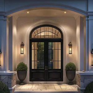 OUNA Arch Top Aluminum French Doors with Decorative Grille European Classic Style for Luxury Home Main Entry or Interior