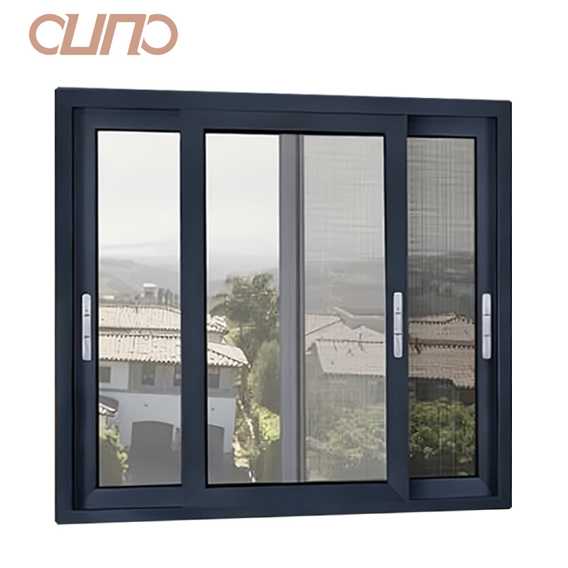 OUNA Hurricane Proof Outdoor Double Tempered Glass Sliding Windows French Style Apartment Aluminum Window
