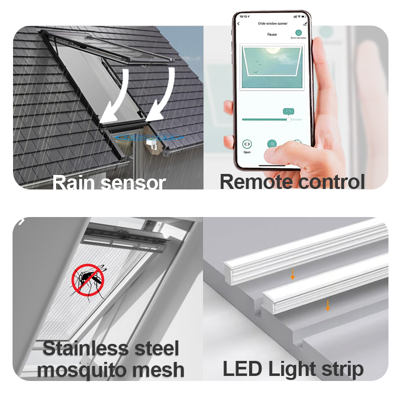 OUNA Smart Home Integrated Aluminum Skylight Can Link with House System for Auto Ventilation and Rain Closing Modern Living