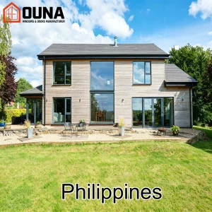 OUNA Philippines Project Engineering Hurricane Impact Proof Folding Door Aluminum Casement Window Panoramic Fixed Other Windows