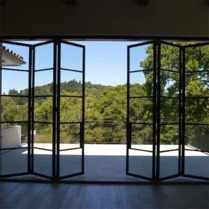 OUNA Modern Design Exterior Aluminium Tempered Glass Folding Door Safe and Soundproof Bi-Folding Patio Door for Gardens
