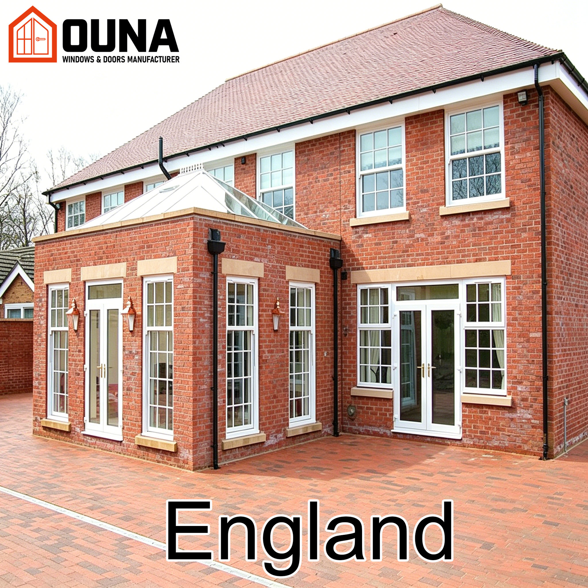 OUNA England Project Engineering Ce Certification Sdl French Door Tempered Glass Aluminum Window Energy Efficient Other Windows