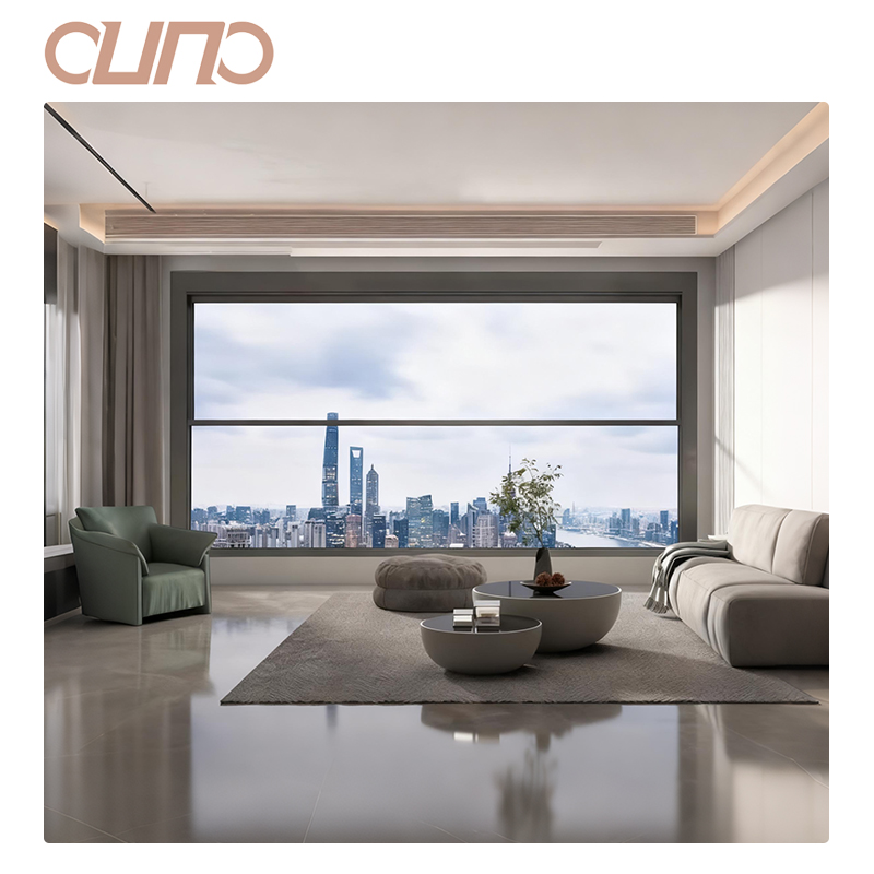 OUNA Automatic Vertical Slide Guillotine Windows Smart Remote Control Aluminum Glass Electric Lift up Window with Mesh Screen