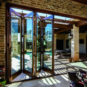 OUNA Hurricane Proof Thermal Break Aluminum Exterior Door Balcony Patio Lowe Glass Aluminum Bifold Folding Door
