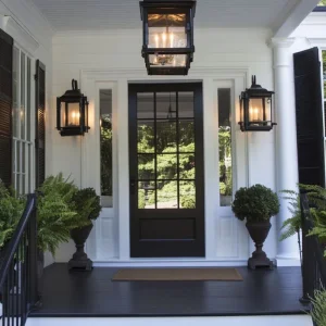 OUNA Aluminum French Doors with Double Swing System for Villa Patio Black Frame Tempered Glass and Secure Lock Operation