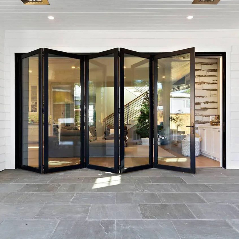 OUNA AS2047 Modern Villa Restaurant Thermal Break Aluminium Double Tempered Glazed Bifold Sliding Accordion Folding Door