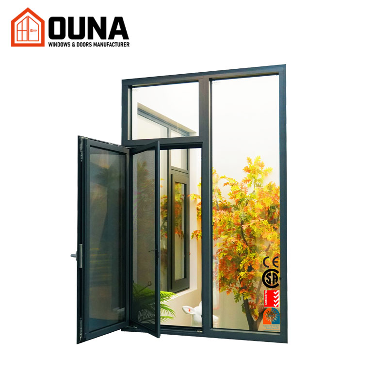 OUNA Modern Double Glazed Aluminum Casement Window with Screen Soundproof NFRC CSA Thermal Break Frame Custom Color for Hotel