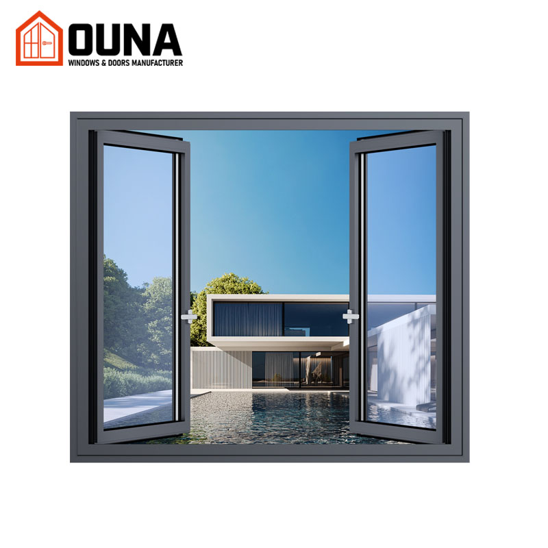 OUNA Thermal Break Aluminum Casement Window Hurricane Impact Proof Design Double Glazed Tempered Glass Energy Efficient windows