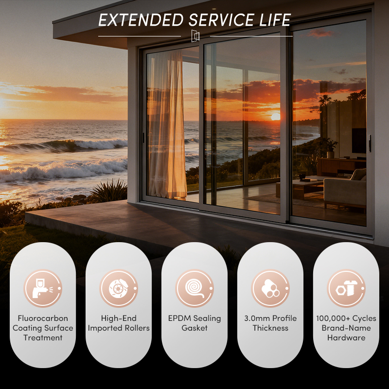 OUNA Hot Sell Energy Efficient Customized Low E Double Layered Tempered Glass Thermal Break Aluminum Lift Sliding Room Door