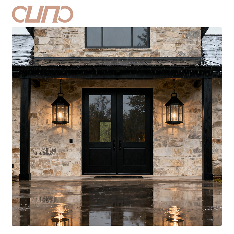 OUNA Durable Aluminum Alloy Entry Door Modern Exterior Design Soundproof Security Door for Villa Residential House CE ISO NFRC