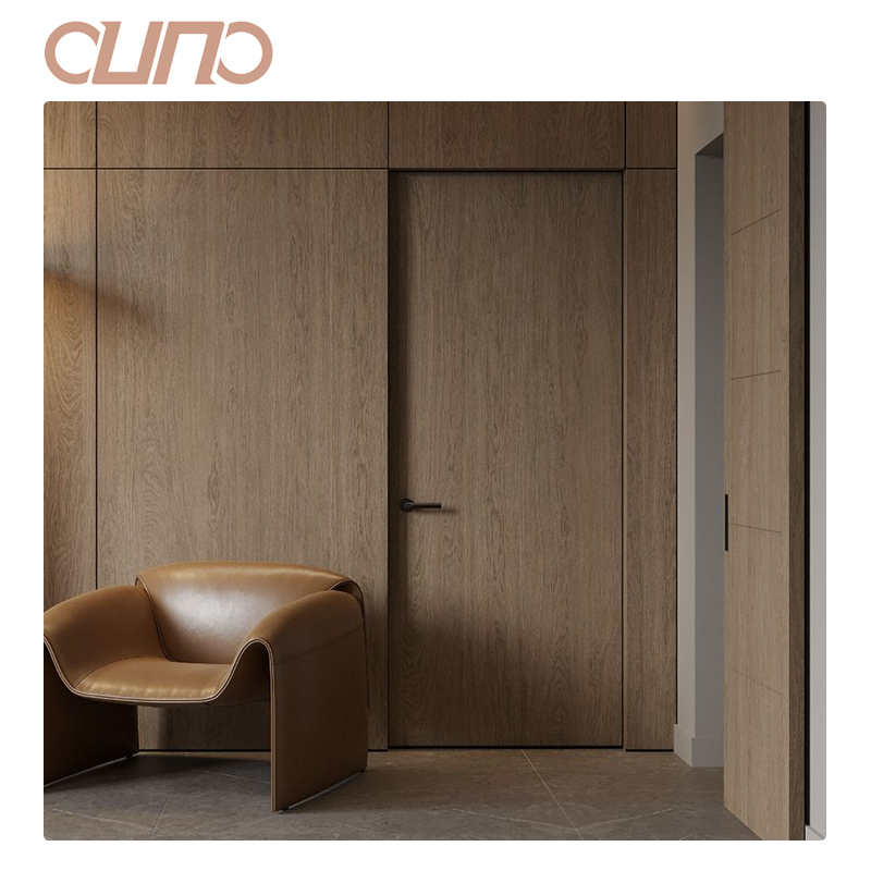 OUNA Slim and Modern Aluminum Wood Composite Door for Contemporary Home Interior Various Custom Colors and Wood Grain Finishes