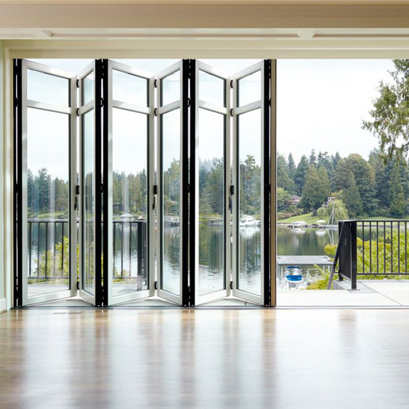 OUNA Modern Thermal Break Double Glass Aluminum Folding Door Anti-Theft Thermal Break for Balcony Exterior Villa House