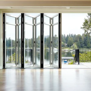 OUNA Modern Thermal Break Double Glass Aluminum Folding Door Anti-Theft Thermal Break for Balcony Exterior Villa House