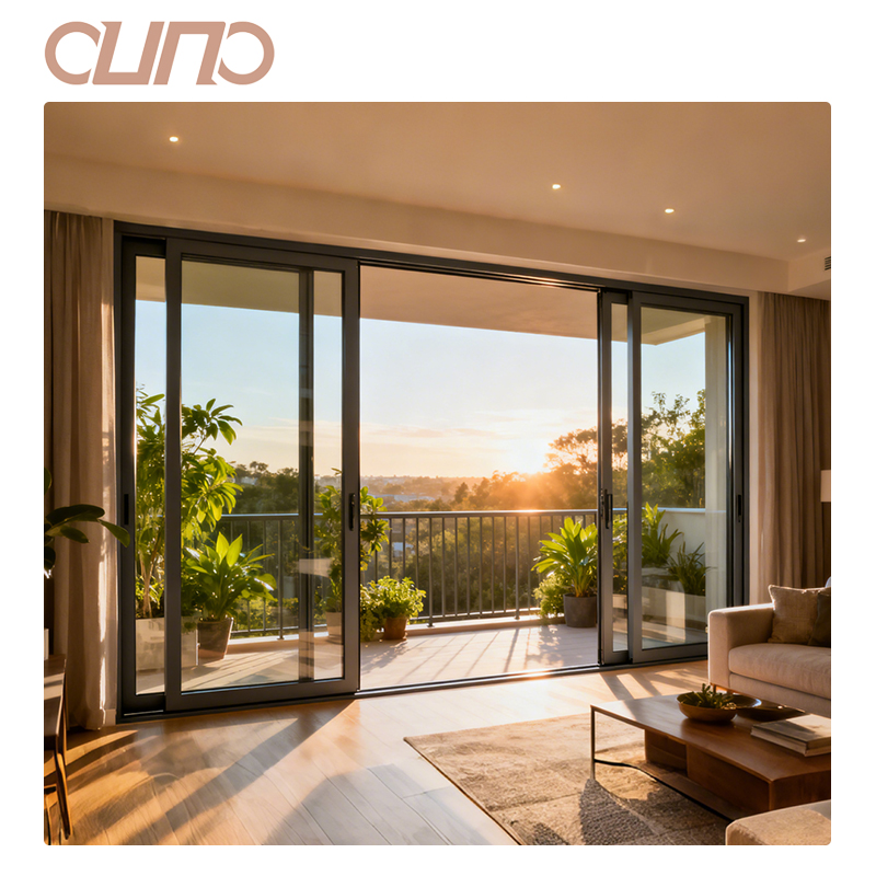 OUNA Hot Sale Energy Saving Customized Double Layered Tempered Glass Thermal Break Aluminum Lift Sliding Villa Bedroom Door