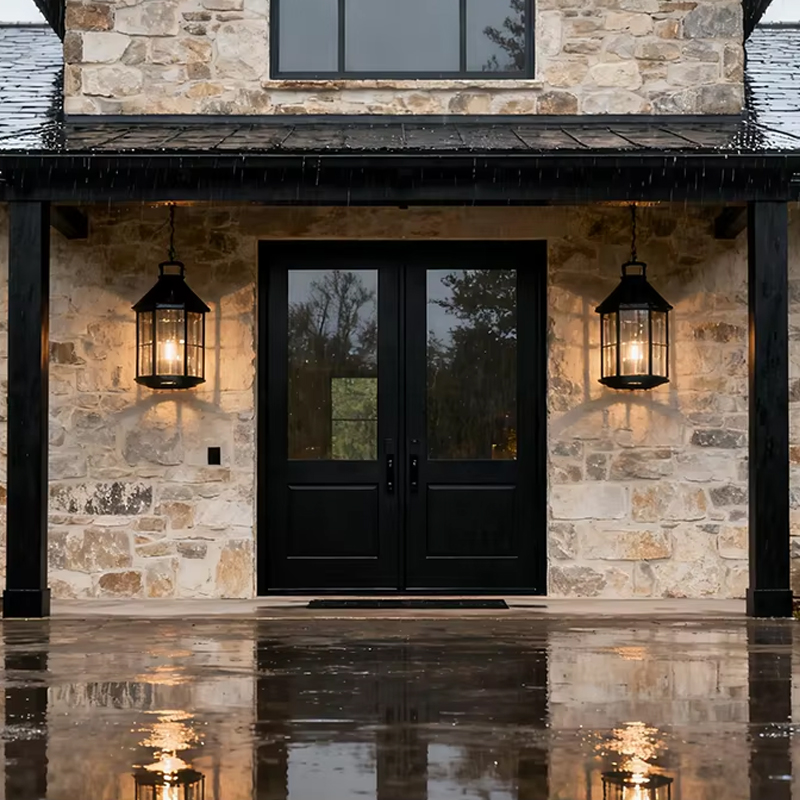 OUNA High Quality Custom Aluminum Exterior Entry Door American Style Security Soundproof Fireproof for Residential Villa Use