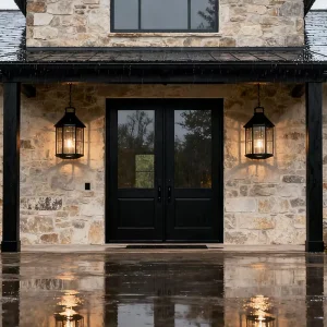 OUNA High Quality Custom Aluminum Exterior Entry Door American Style Security Soundproof Fireproof for Residential Villa Use