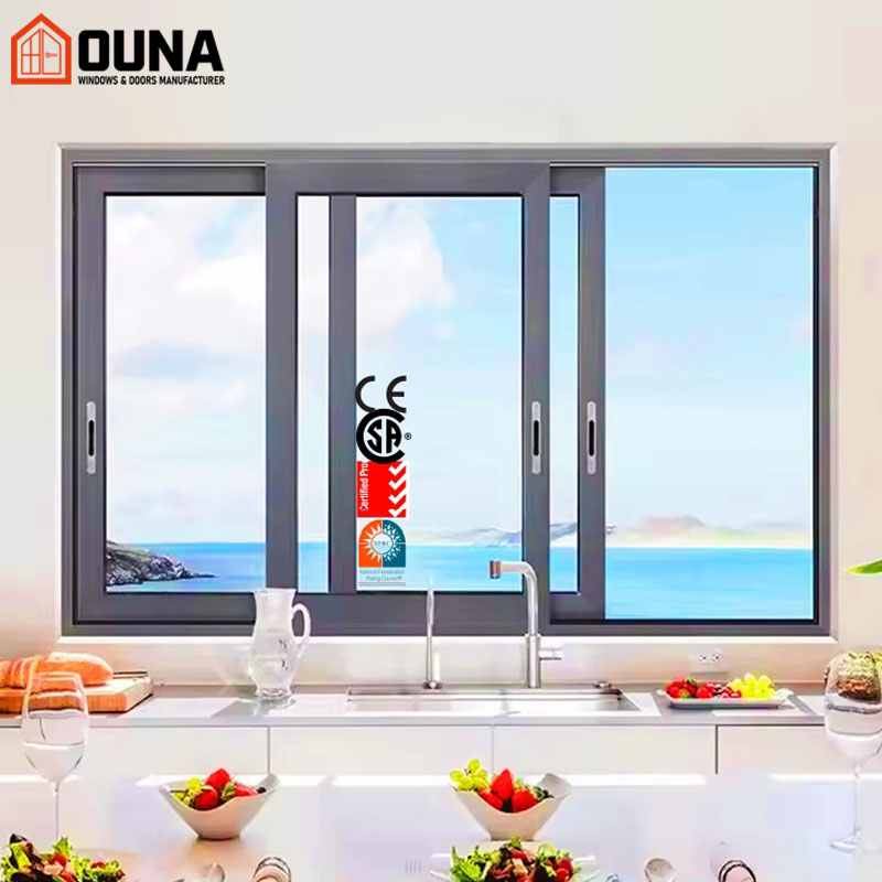 OUNA Customized Modern Energy-Efficient Design Thermal Break Glass Windows NFRC CSA Aluminum Horizontal Sliding Window for Homes